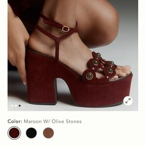By Anthropologie Stone-Detail Ankle-Strap Platform Heels